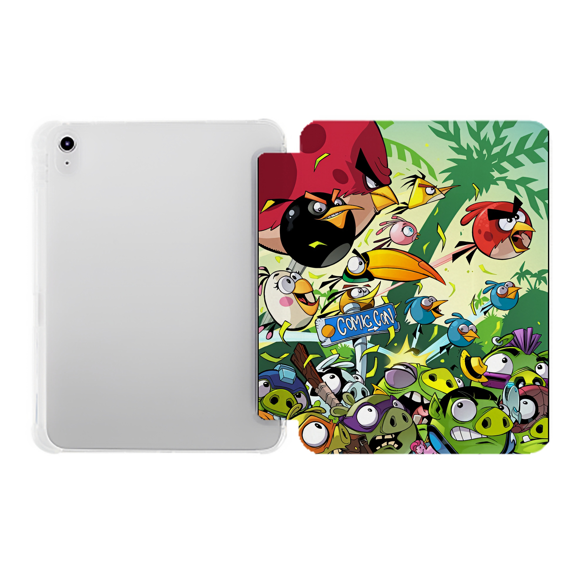 （画像用） Angry Birds アングリーバード IPad ケース ペン収納付き 三つ折りスタンド PUレザー×シリコン 対応機種9.5/10.5/10.9インチ